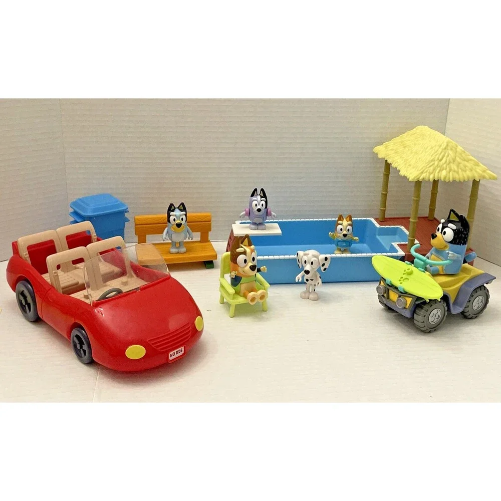 Bluey Mixed Lot 6 Figures 2 Vehicles Accessories Pool Heeler Family